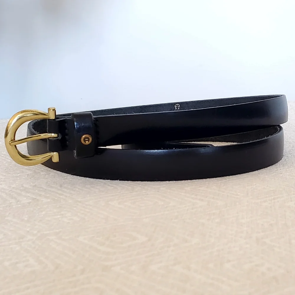 Etienne Aigner Vtg Horse Bit Buckle Black Leather Minimalist Belt, XL, EUC